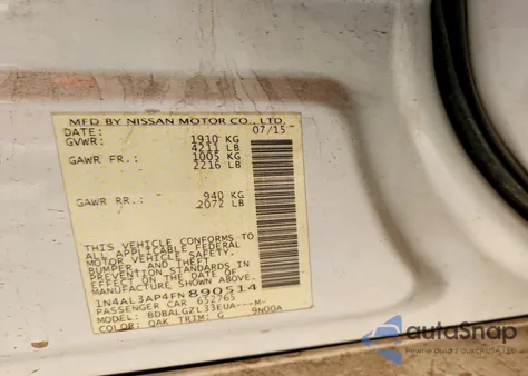 2015 Nissan Altima 2.5 S from USA, damaged, VIN 1N4AL3AP4FN890514